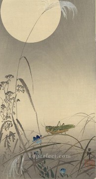  hanga Deco Art - grasshoper and fool moon Ohara Koson Shin hanga